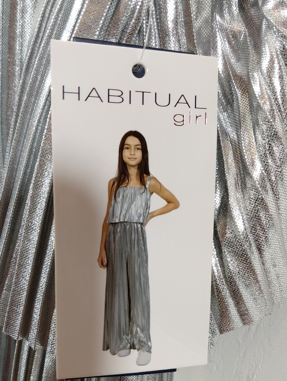 Habitual Girl Metallic Silver Pleated Back Zipper Jumpsuit Sz 12 Dressy Holidays